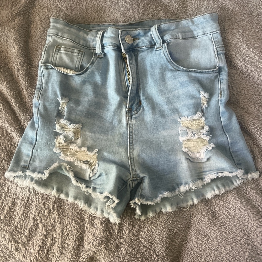 Light Blue Distressed Denim Shorts
